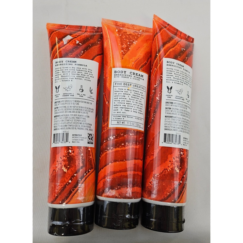 Hatchbeauty Five Deep Breaths Energizing Body Cream Orange Ginger 11.5oz 3 Pack